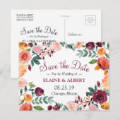 Burgundy Waterverf Floral redt het Briefkaart Datu (Voorkant / Achterkant)