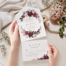 Burgundy waterverf floral rustic boho bruiloft al