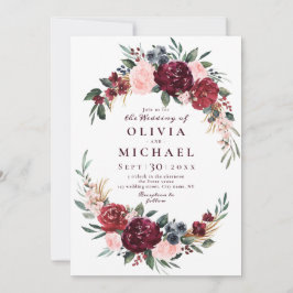 Burgundy waterverf floral rustige boho bruiloft kaart