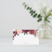 Burgundy waterverf floral rustige boho bruiloft plaatskaartje (Staand voorkant)