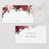 Burgundy waterverf floral rustige boho bruiloft plaatskaartje (Voorkant / Achterkant)