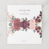 Burgundy waterverf floral rustige boho bruiloft plaatskaartje (Buitenkant ongevouwen)