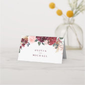 Burgundy waterverf floral rustige boho bruiloft plaatskaartje (Achterkant)