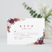 Burgundy waterverf floral rustige boho bruiloft RSVP kaartje (Staand voorkant)