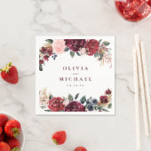 Burgundy waterverf floral rustige boho bruiloft servet (Insitu)