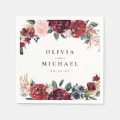 Burgundy waterverf floral rustige boho bruiloft servet (Voorkant)