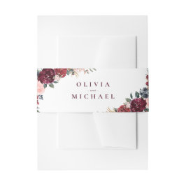 Burgundy waterverf floral rustige boho bruiloft uitnodigingen wikkel