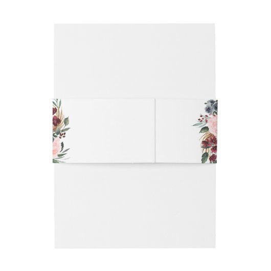 Burgundy waterverf floral rustige boho bruiloft uitnodigingen wikkel (Achterkant Voorbeeld)