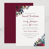 Burgundy Waterverf Floral Sweet Sixteen Invite Kaart (Voorkant / Achterkant)