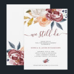 Burgundy Waterverf Floral | Verlenging van de wedd Kaart<br><div class="desc">Deze trendy trouwceremonie voor hernieuwing van de stembusgang is voorzien van een mooie waterverf florale bouquet, met bloemen en bladeren in de schaduw van de bruine, perzikkleurige, blauwe, witte en gele gouden bruine bruidsschat. De moderne manuscripttypografie die "wij nog"zegt voegt een stijlvolle aanraking toe. Deze uitnodiging tot herroeping of herdenking...</div>
