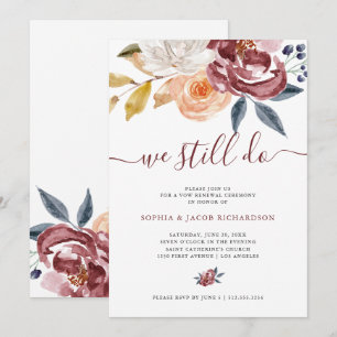 Burgundy Waterverf Floral   Verlenging van de wedd Kaart