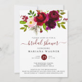 Burgundy Waterverf Floral Vrijgezellenfeest Kaart (Voorkant)