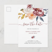 Burgundy Waterverf Floral | Weddenschap Opslaan da Aankondigingskaart (Voorkant / Achterkant)