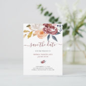 Burgundy Waterverf Floral | Weddenschap Opslaan da Aankondigingskaart (Staand voorkant)