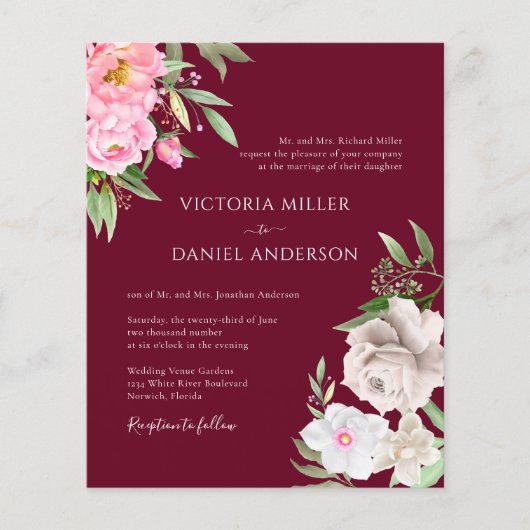 Burgundy Waterverf Floral Wedding (Voorkant)