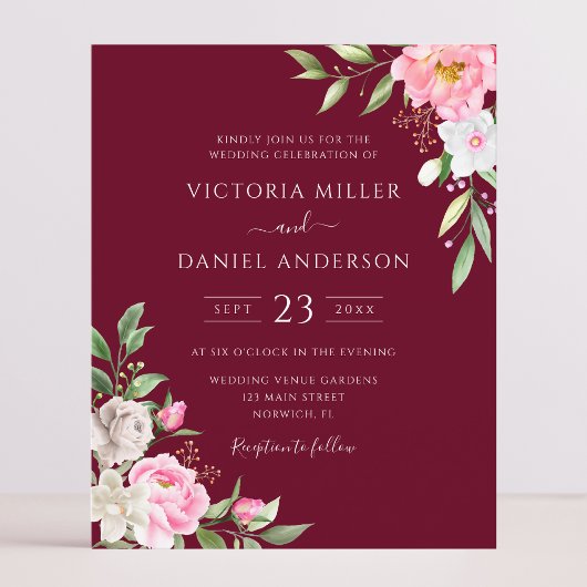 Burgundy Waterverf Floral Wedding