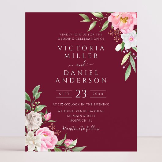 Burgundy Waterverf Floral Wedding