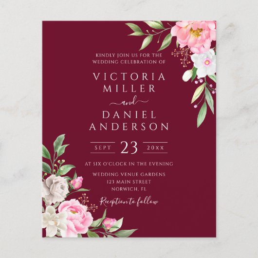 Burgundy Waterverf Floral Wedding (Voorkant)