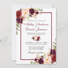 Burgundy Waterverf Floral Wedding Kaart