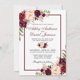 Burgundy Waterverf Floral Wedding Kaart