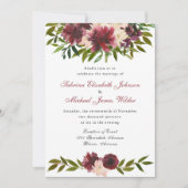 Burgundy Waterverf Floral Wedding Kaart (Voorkant)