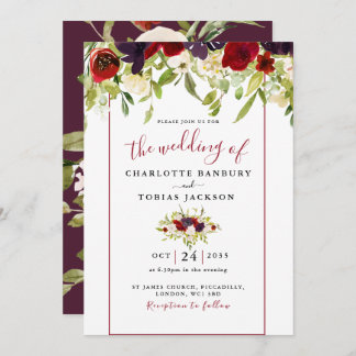 Burgundy Waterverf Floral Wedding Kaart