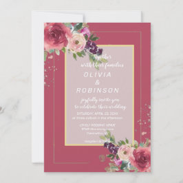 Burgundy Waterverf Floral Wedding Kaart
