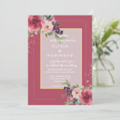 Burgundy Waterverf Floral Wedding Kaart (Staand voorkant)