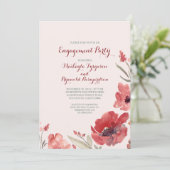 Burgundy Waterverf Florals Cute Engagement Party Kaart (Staand voorkant)
