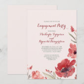 Burgundy Waterverf Florals Cute Engagement Party Kaart (Voorkant / Achterkant)