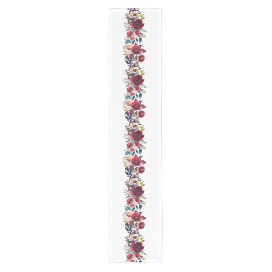 Burgundy Waterverf Florals Korte Tafelloper (Voorkant)