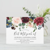 Burgundy Waterverf Flowers Bat Mizvah Uitnodiging (Staand voorkant)