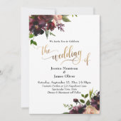 Burgundy Waterverf Flowers Gold Calligrafie Kaart (Voorkant)