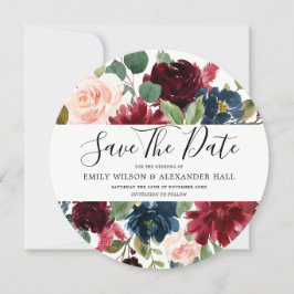 Burgundy Waterverf Flowers Modern Wedding Save The Date