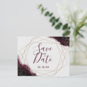 Burgundy Waterverf Geometrisch Frame Save the Date Aankondigingskaart (Staand voorkant)
