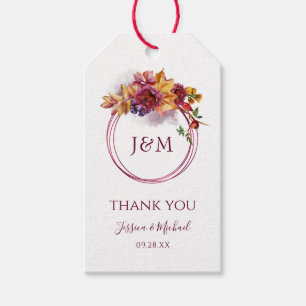 Burgundy Waterverf Herfst Bouquet Elegant Hartelij Cadeaulabel