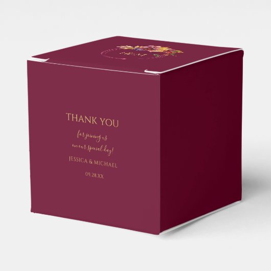 Burgundy Waterverf Herfst Bouquet Elegant Wedding Bedankdoosjes (Voorkant Zijde)