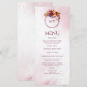 Burgundy Waterverf Herfst Bouquet Elegant Wedding Menu (Voorkant / Achterkant)