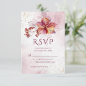 Burgundy Waterverf Herfst Bouquet Elegant Wedding RSVP Kaartje (Staand voorkant)