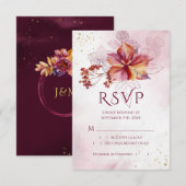 Burgundy Waterverf Herfst Bouquet Elegant Wedding RSVP Kaartje (Voorkant / Achterkant)