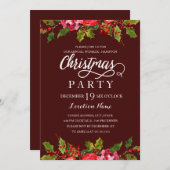 Burgundy Waterverf Holly Leaf kerstparty Kaart (Voorkant / Achterkant)