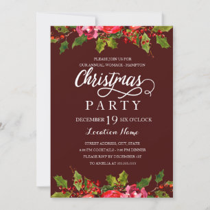 Burgundy Waterverf Holly Leaf kerstparty Kaart