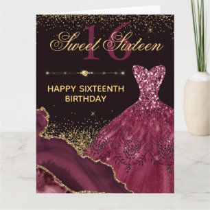 Burgundy Waterverf Jurk agaat Sweet 16 Verjaardag Kaart