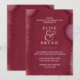Burgundy Waterverf Paint Splash Wedding Invite Kaart