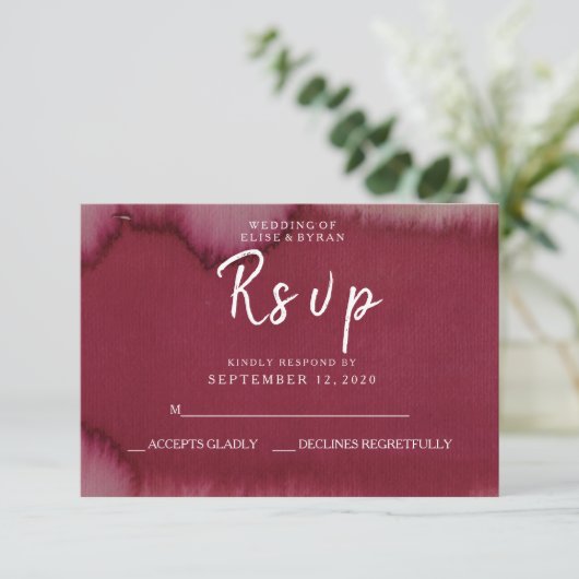 Burgundy Waterverf Paint Splash Wedding RSVP (Staand voorkant)