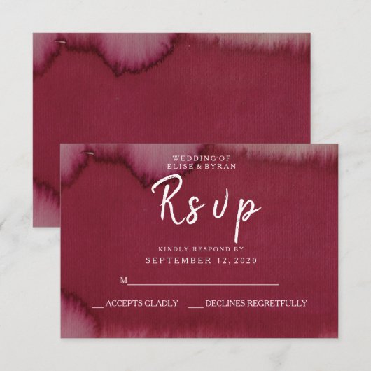 Burgundy Waterverf Paint Splash Wedding RSVP (Voorkant / Achterkant)