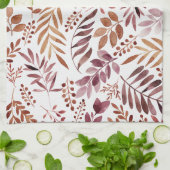 Burgundy Waterverf Rustic Leaves  Theedoek (Gevouwen)