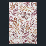 Burgundy Waterverf Rustic Leaves  Theedoek<br><div class="desc">waterverf geverfd kleurd botanisch bladeren patroon</div>