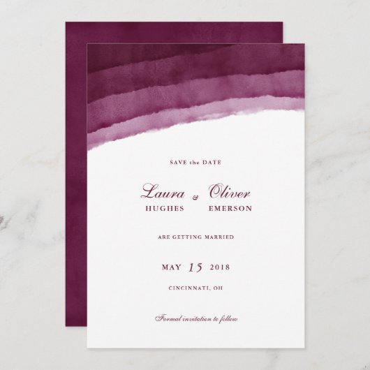 Burgundy Waterverf Save the Date (Voorkant / Achterkant)