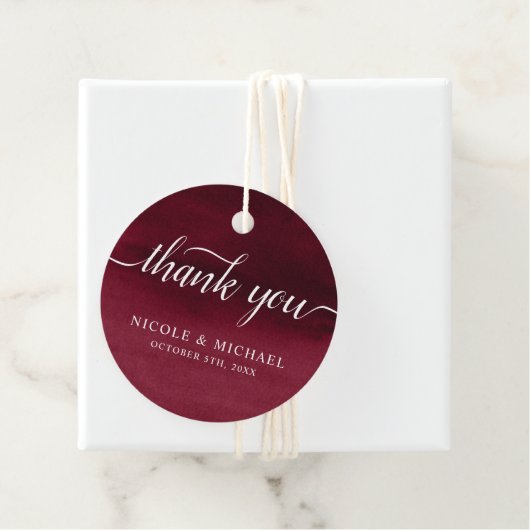 Burgundy Waterverf Weddenschap Bedankt Bedankjes Labels (In situ)